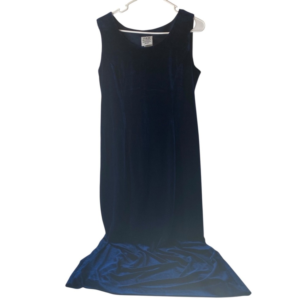 Vintage Navy‎ Blue Maxi Velvet Gown Sleeveless Dress Whimsigoth Witchy 90's 12P